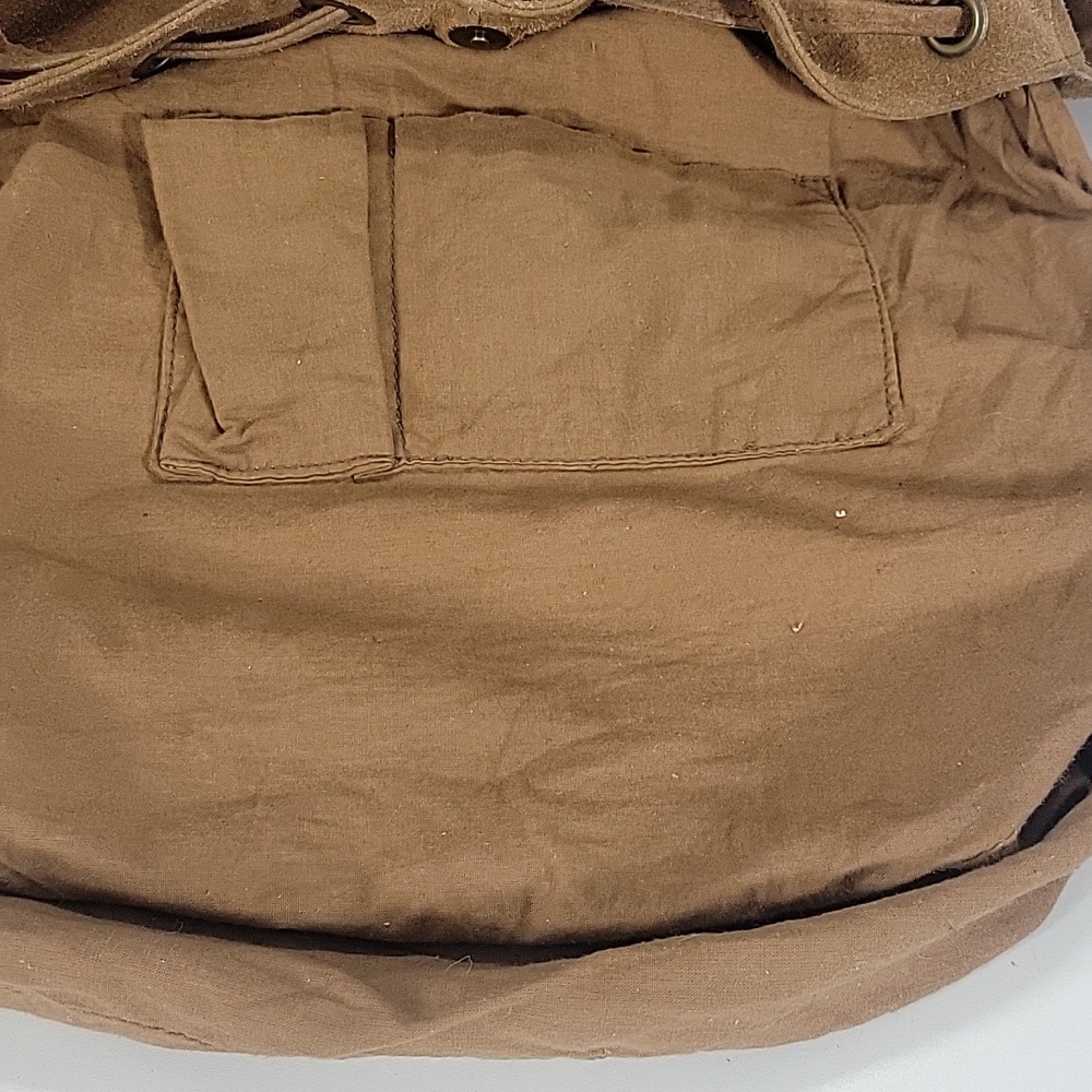 Raj for Anthropologie Boho Fringe Suede Bucket Crossbody Bag - Tan - Picture 10 of 12